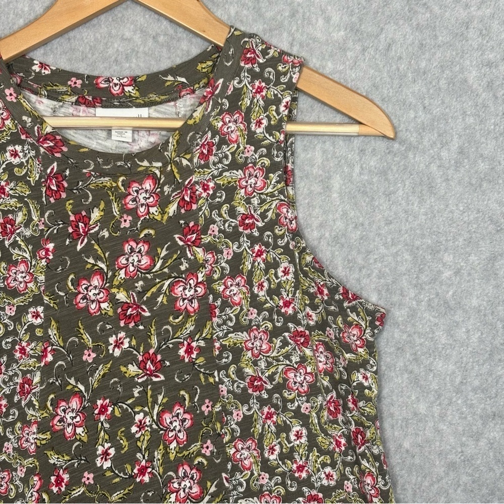 J. Jill Sleeveless Floral Dress-Olive Green with Pink-Women Small Petite (SP)